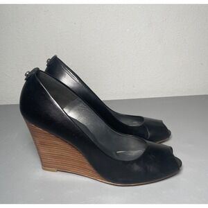 Stuart Weitzman Womens Leather Peep Toe Wedges Size 9.5 M